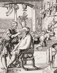 Barbero, reproducción de un grabado en madera de Jost Amman (1539-91) de 
